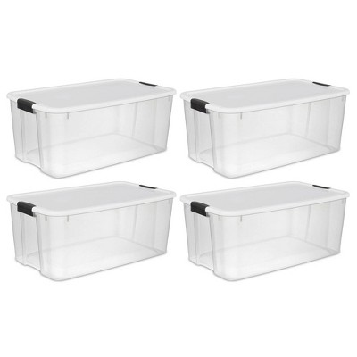 Set of 4 Large Storage Containers 105 Quart Clear Plastic Totes Latching  Lids