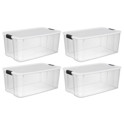 Sterilite - 70 Quart Ultra Latch Storage Box with White Lid & Clear Base (8 Pack)