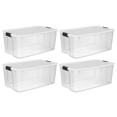 Sterilite 70 Quart Clear Plastic Storage Bin with White Latch Lid, 20 Pack