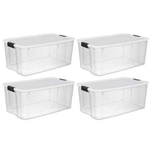 Sterilite 116 Qt Ultra Latch Box, Stackable Storage Bin with Lid, Plastic  Container with Heavy Duty Latches to Organize, Clear and White Lid, 4-Pack