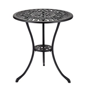 24" Outdoor Patio Bistro Table, Cast Aluminum Outdoor Cafe Table with 2 inch Umbrella Hole for Porch,Backyard,Garden, Tulip Pattern - 1 of 4