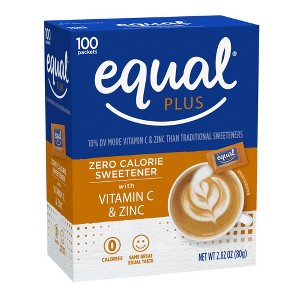 EQUAL Plus Sweetener with Vitamin C & Zinc, 100 Packets - 1 of 4