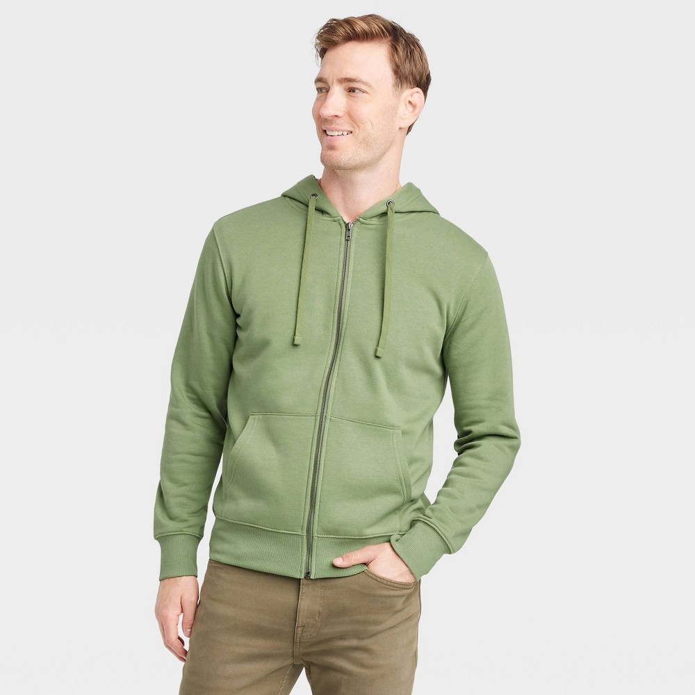Men's Hooded Zip-Up Sweatshirt - Goodfellow & Co™ Green M: Fleece,