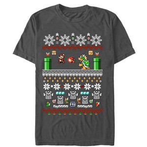 Men's Nintendo Ugly Christmas Mario and Bowser T-Shirt - 1 of 4