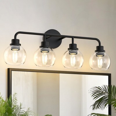 YANSUN 26 in. 4-Light Black Bathroom Vanity Light with Clear Globe Shades, Modern Wall Fixture for Bathrooms, Hallways