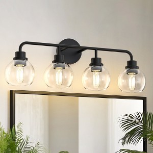 YANSUN 26 in. 4-Light Black Bathroom Vanity Light with Clear Globe Shades, Modern Wall Fixture for Bathrooms, Hallways - 1 of 1