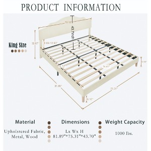Gulches King Size Upholstered Platform Bed Frame with Adjustable Headboard, Linen Fabric Padded, Modern Style,Easy Assembly, Beige - 1 of 4