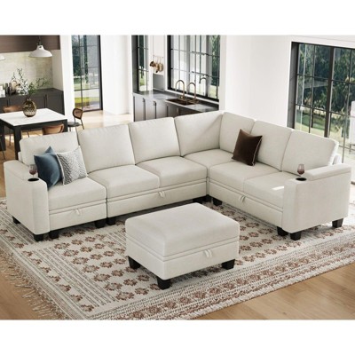 Belffin Chenille L-Shaped 6-Seater Modular Sectional - Convertible Sofa with Hidden Storage & Tool-Free Assembly