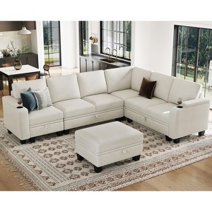 Belffin Chenille L-Shaped 6-Seater Modular Sectional - Convertible Sofa with Hidden Storage & Tool-Free Assembly - 1 of 4