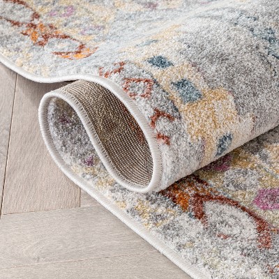 Ivory and Multicolor Synthetic Reversible Rectangular Area Rug