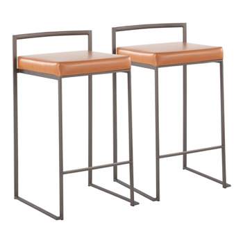 Set of 2 Fuji Stackable Counter Height Barstools Leather/Steel - LumiSource