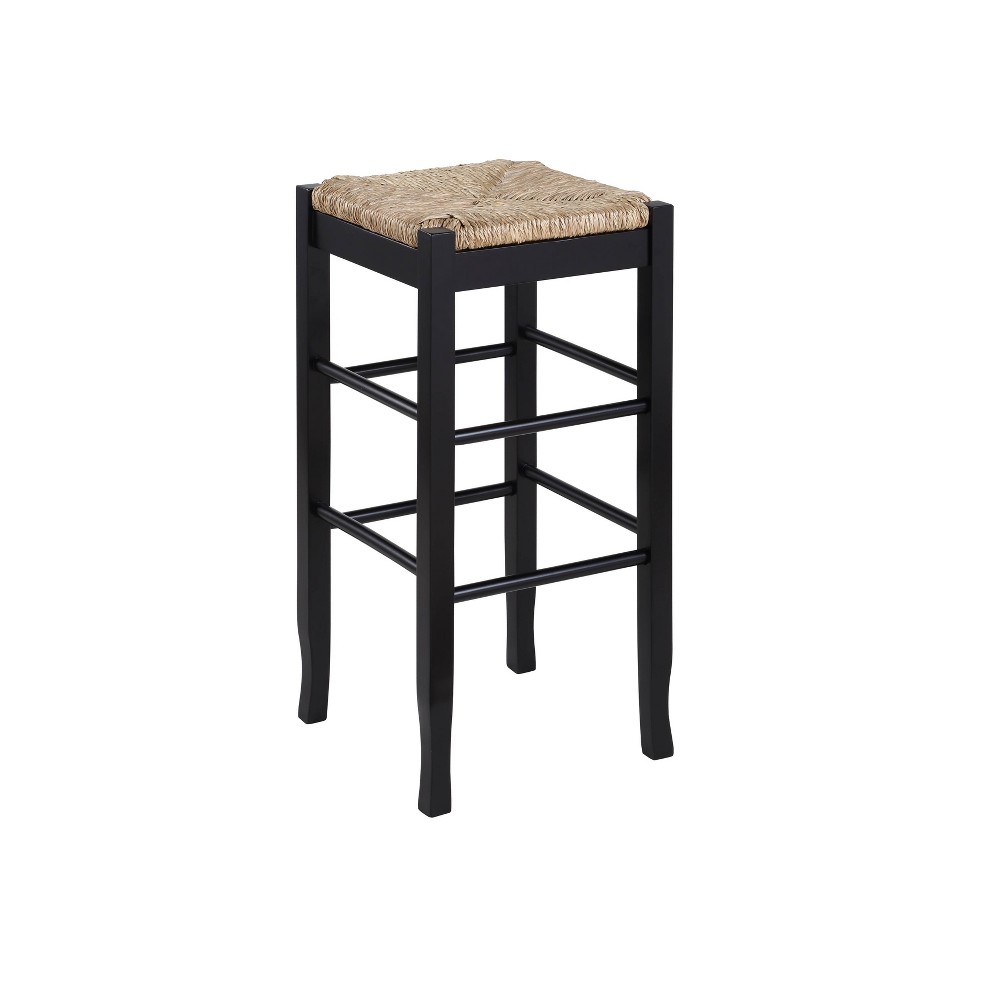 29" Rush Seat Hardwood Counter Height Barstool Black - Boraam: Solid Wood, Floor Protectors, 300lb Capacity