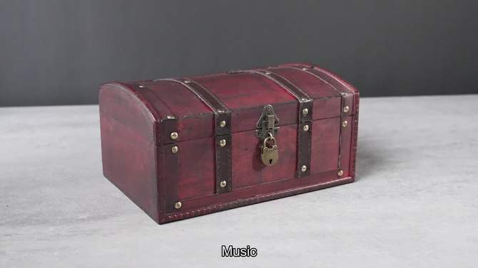 Brynnberg 12"x7.9"x6" Wooden Vintage Pirate Treasure Chest Storage Box, 2 of 9, play video