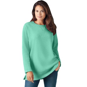 Woman Within High Pile Fleece Sweatshirt - 1 of 4