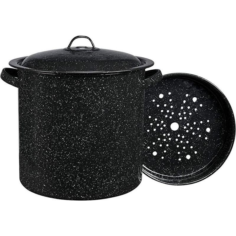 Granite Ware 15 QT. Heavy Gauge Seafood/Tamale Steamer Pot with Lid & Trivet Speckled Black, Stainless Steel Rim, 4 of 5