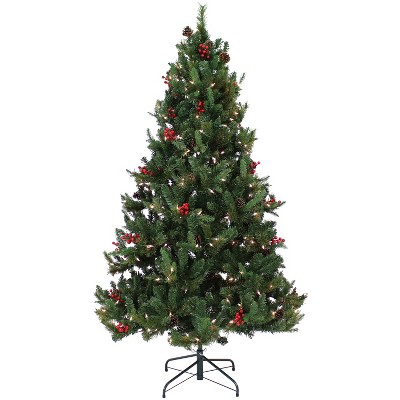 Sunnydaze Merry Berries Pre-Lit Artificial Christmas Tree - 7' H - Green