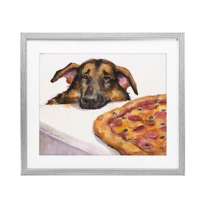Stupell Industries German Shepherd with Pizza Framed Print Under Glass Art - 1 of 4