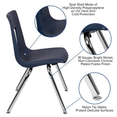 Ergonomic Navy 16" Stackable Classroom Chair with Chrome Frame