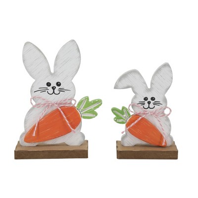 Transpac Wood Easter Bunny w/Carrot Set of 2 Home Decorations Easter