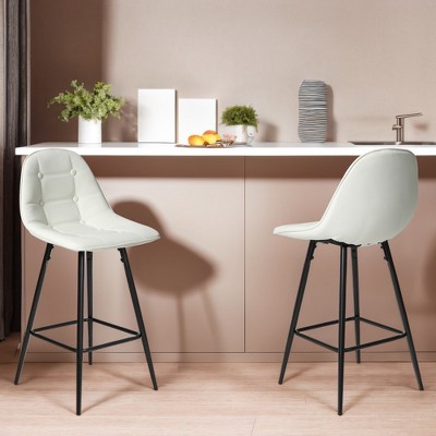 16.7"Counter Stools,Set of 2 Bar Stools with Back and Footrest, Modern Metal Counter Height Barstools White