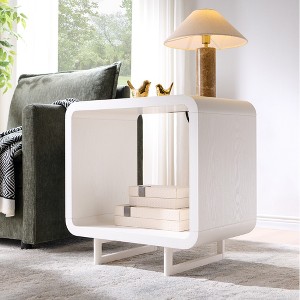 End Table with Charging Station, 23.6" Wood Nightstand with Open Shelf Storage, Modern Side Table for Living Room, Bedroom - 1 of 4