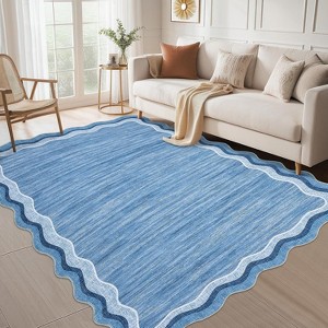 Scalloped Stylish Area Rugs, Non-Slip Short Pile Living Room Rug, Machine Washable for Dining, Bedroom, Home Office - 1 of 4