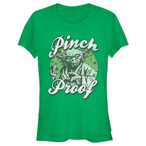 Juniors Womens Star Wars Yoda St. Patrick's Day Pinch Proof T-Shirt - 1 of 4