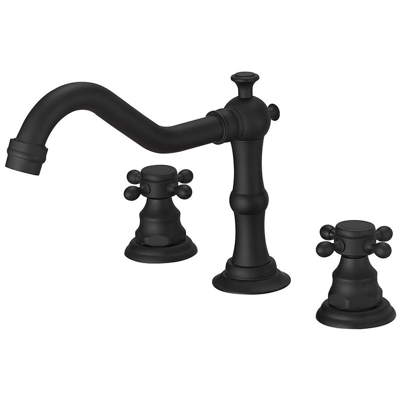 BWE 8 in. Widespread 2-Handle 3-Hole Bathroom Faucet with Drain Kit and Supply Lines in Matte Black, 1 of 8