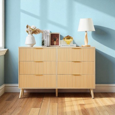 Modern 6-Drawer Dresser Cabinet with Wavy Drawer Fronts, Bedroom Storage Sideboard for Entryway, Living Room, Hallway, 47.2'' Wide