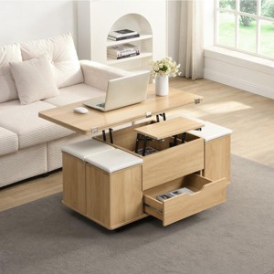 Modern Lift-Top Coffee Table with Storage and Stools, Multifunctional Mobile Center Table for Small Living Rooms or Apartments - Panipeachy - 1 of 4
