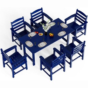 VINGLI 7-Piece Outdoor Patio Dining Set, HDPE All-Weather Rectangular Table with Umbrella Hole & 6 Patio Dining Chairs, Durable Patio Furniture Set - 1 of 4