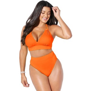 Swimsuits for All Women's Plus Size Loop Strap Halter Bikini Top - 1 of 4