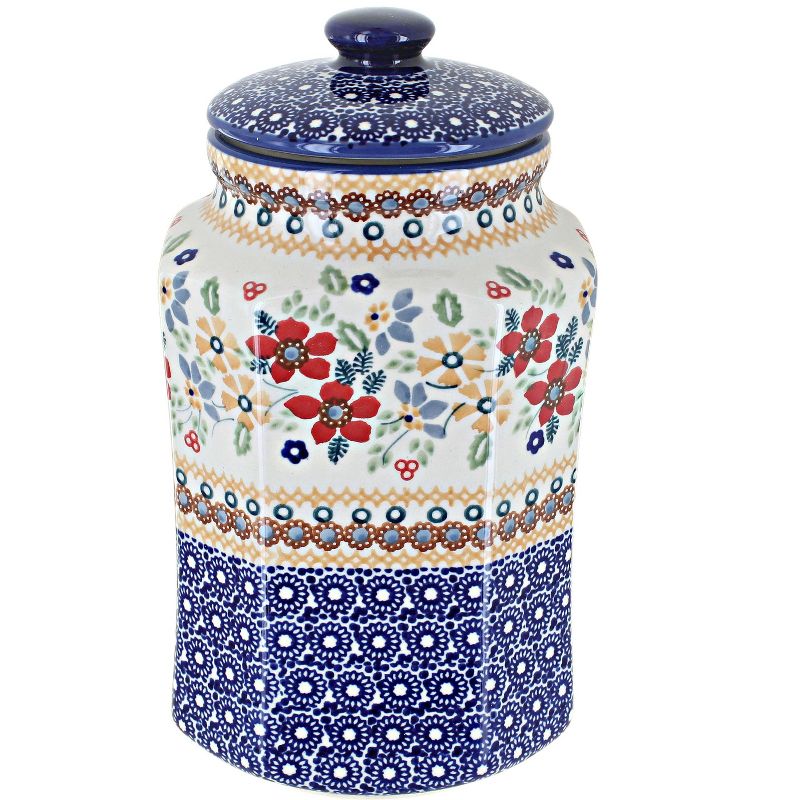 Blue Rose Polish Pottery P174 Manufaktura Small Canister with Seal, 1 of 2