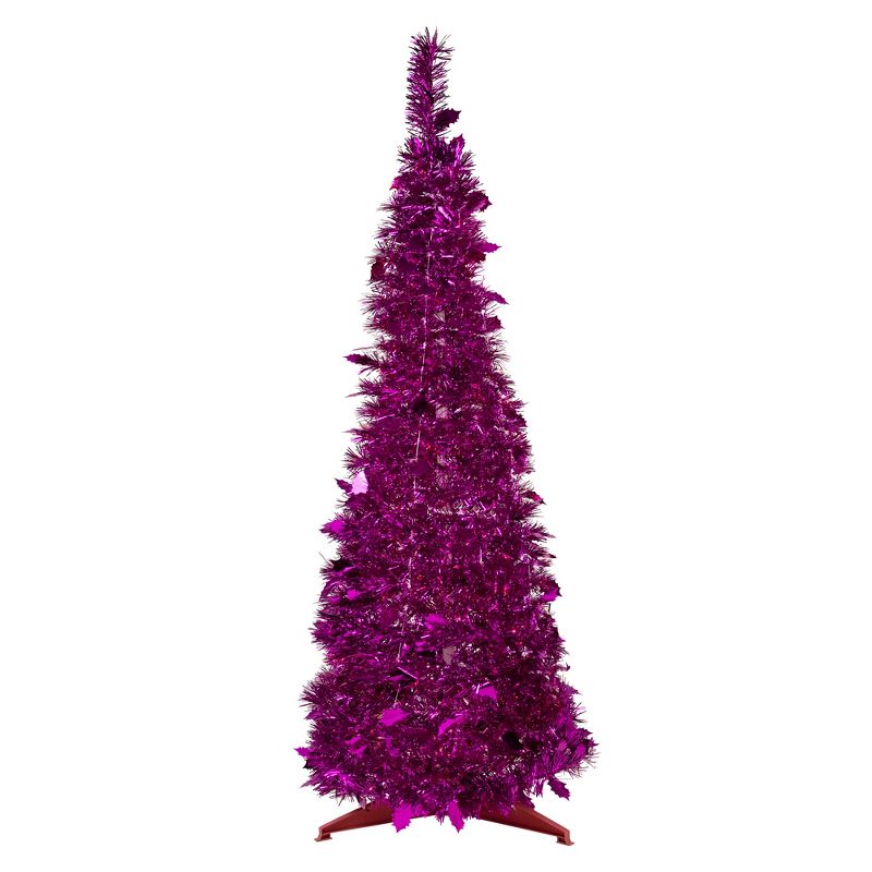 Northlight 6' Pink Tinsel Pop-Up Artificial Christmas Tree, Unlit, 1 of 8