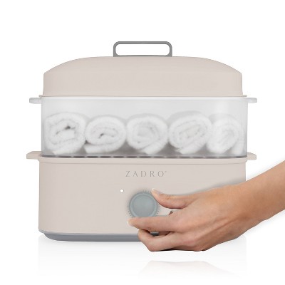Tan and Gray Plastic Countertop Towel Steamer with Tongs