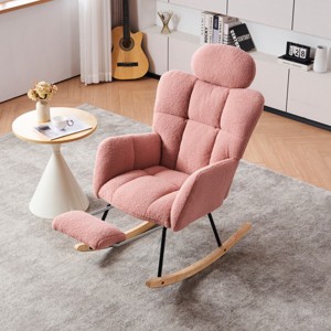 Teddy Fabric Nursery Rocking Glider Chair with Footrest and Tufted High Back,Modern Accent Armchair for Living Room Bedroom-Baofuwish - 1 of 4