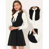 INSPIRE CHIC Women's Elegant Contrast Ruffle Stand Collar Bow Tie Puff Sleeve Office Dress - 2 of 4