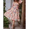 Women's Square Neck Floral Midi Dress Casual Ruffle Long Sleeve Party Dresses - 2 of 4