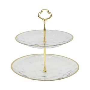 Unique Bargains 2 Tier Dessert Cup Cake Holder Tower with Tiered Tray for Donut Fruits Clear Gold Tone - 1 of 4