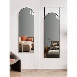 Full Length Mirror 48x14 Inches Over Door Hanging Mirror Bedroom Living Room Closet Arch Floor Mirror with Black Frame No Drill - 1 of 4