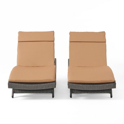 GDFStudio Olivia Rattan Adjustable Gray Chaise Lounges with Cushion(Set of 2)