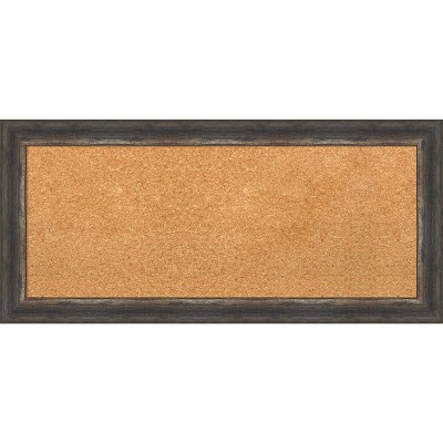 Natural Cork Board with Bark Rustic Char Narrow Frame, 36" x 18"
