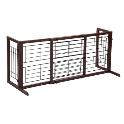 COZIWOW Adjustable Dog Gate, Freestanding Secure Wooden Pet Barrier, Indoor Extra Wide Fence for Doorways, 38 to 71 Inches, Brown