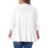 Women's Plus Size Eyelet Open Front 3/4 Sleeve Draped Ruffle Netted Knit Casual Cardigans - Agnes Orinda - 4 of 4