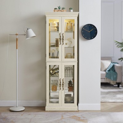 NicBex Modern Freestanding Tall Toy Display Pantry Cabinet with Glass Door & LED Lighting,Bar Cabinets for Hallways,Living Room,Kitchen