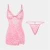 Clotth Women's Leopard Print Lingerie Set - Babydoll Nightdress with Thong, Mesh Chemise with lace - 4 of 4