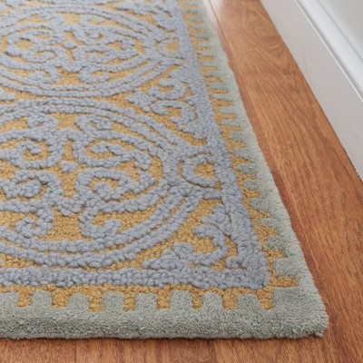 Blue and Gold Hand-Tufted Wool Geometric Area Rug