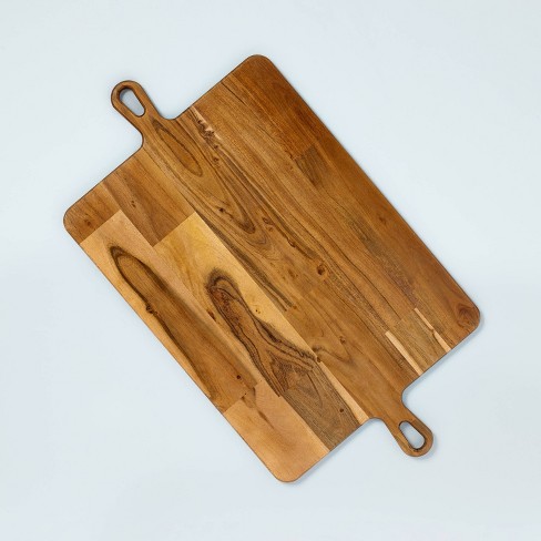 Cutting Board- Round Natural Wood w/ Square Handle (Large)