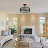 PAKOKULA 3-Light Matte Black Drum Farmhouse Semi-Flush Mount with Metal Mesh Cage Shade - 3 of 4