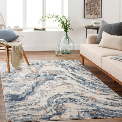 Randalia Navy and Beige Wool Blend Area Rug 2'3" x 3'9"